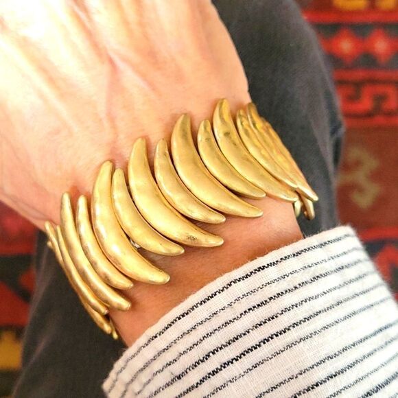 Gold Stretch Cuff Bracelet. Fashion Jewelry Statement Jewelry. - Picture 2 of 3